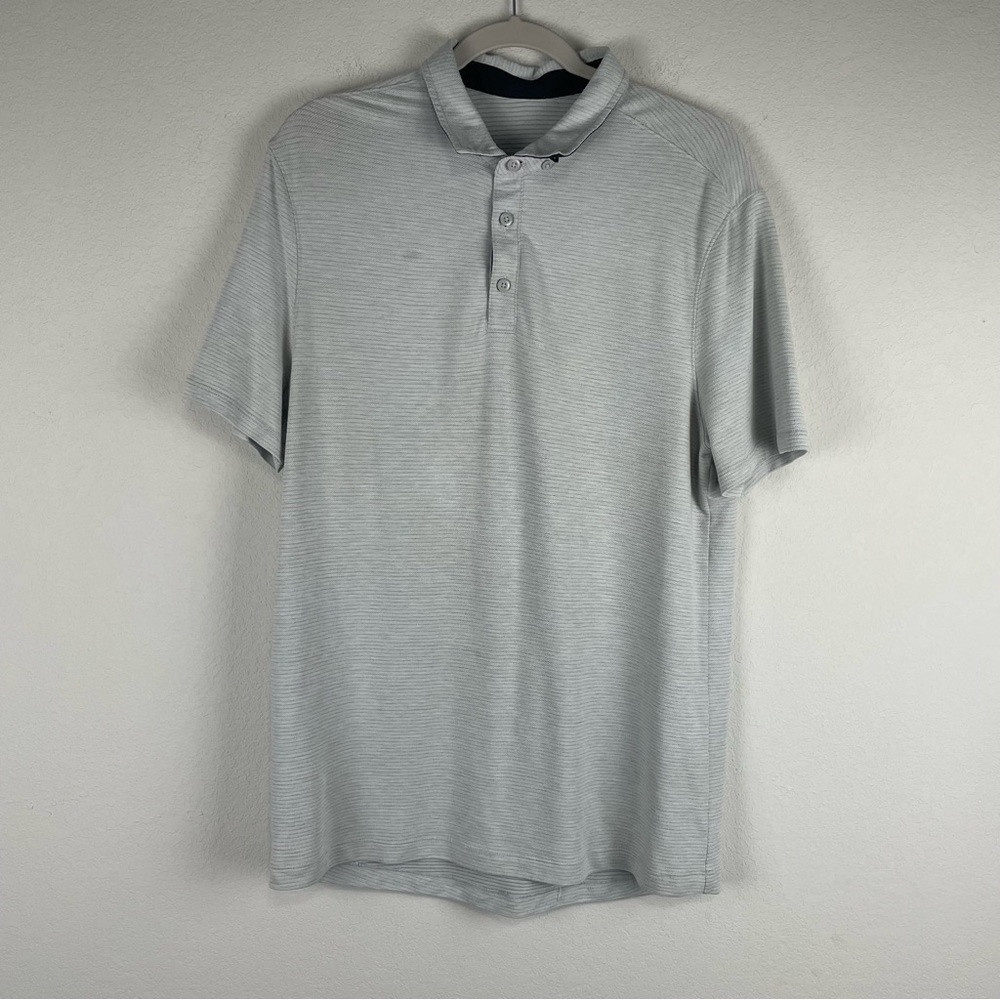 Lululemon Mens Gray Micro Strip Short Sleeve Polo Shirt Size Small